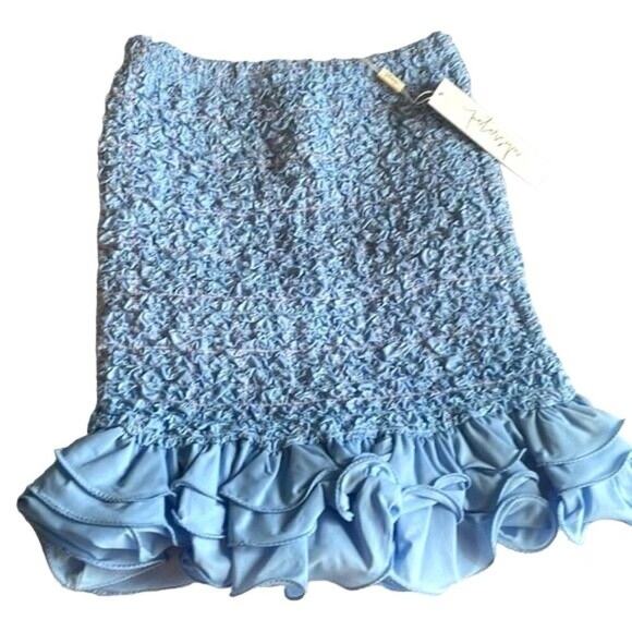 Petersyn Revolve Skirt Womens Small Marlene New Mini Tube Smocked Blue Ruffle - Picture 1 of 6